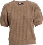 PAIGE Lucerne Puff Sleeve Cable Knit Cashmere Sweater