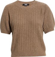 PAIGE Lucerne Puff Sleeve Cable Knit Cashmere Sweater