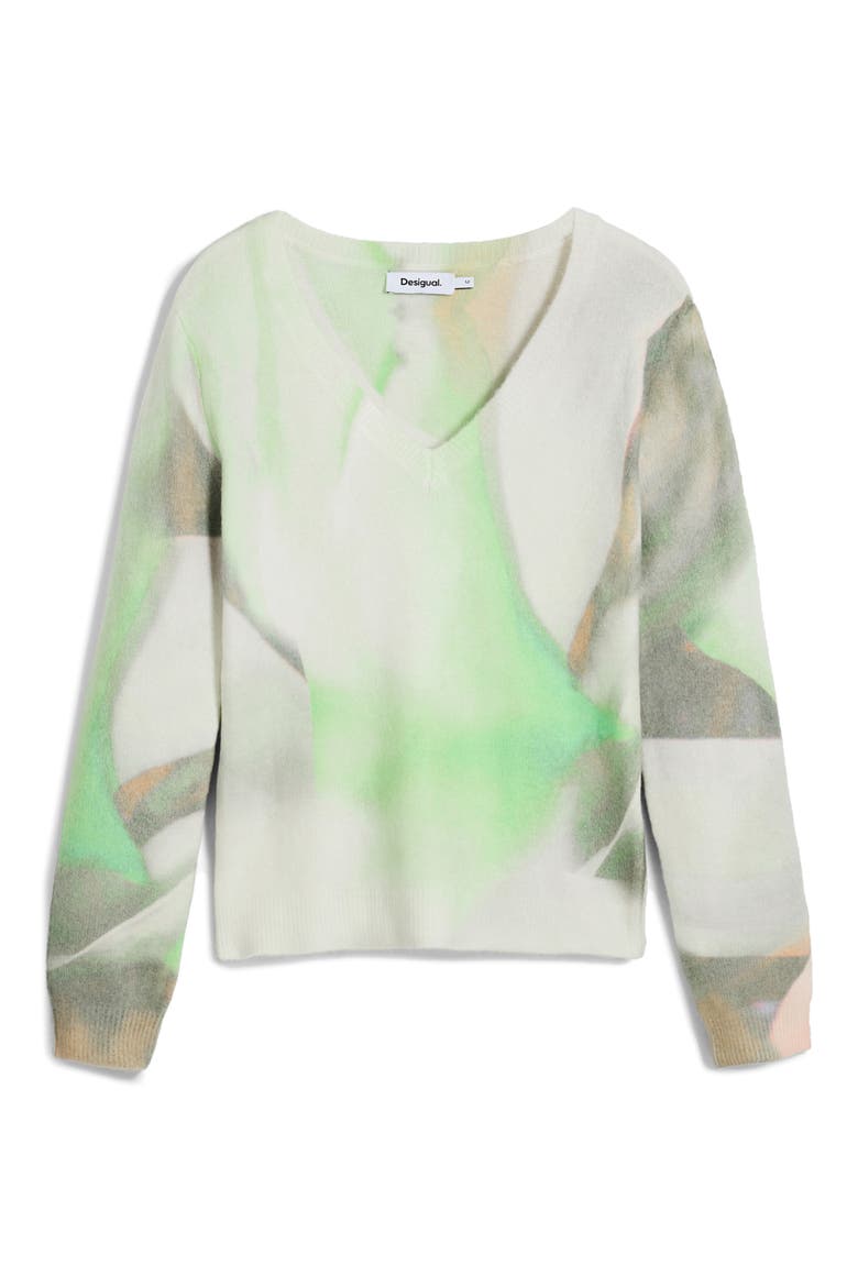 Abstract Print V-Neck Sweater, Alternate, color, LIGHT GREEN