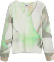 Desigual Abstract Print V-Neck Sweater