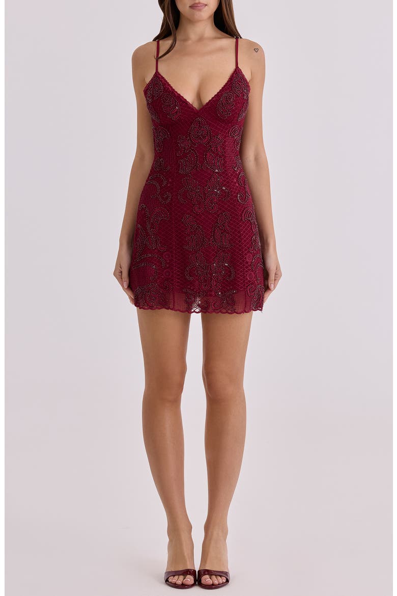 Catarina Beaded Minidress, Main, color, WINE
