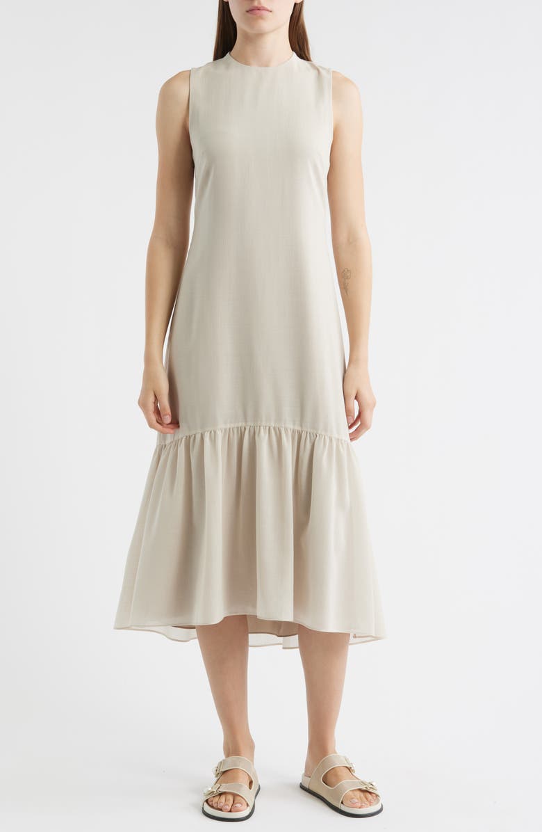 Theory Tier Tie Back Midi Dress, Main, color, Sand