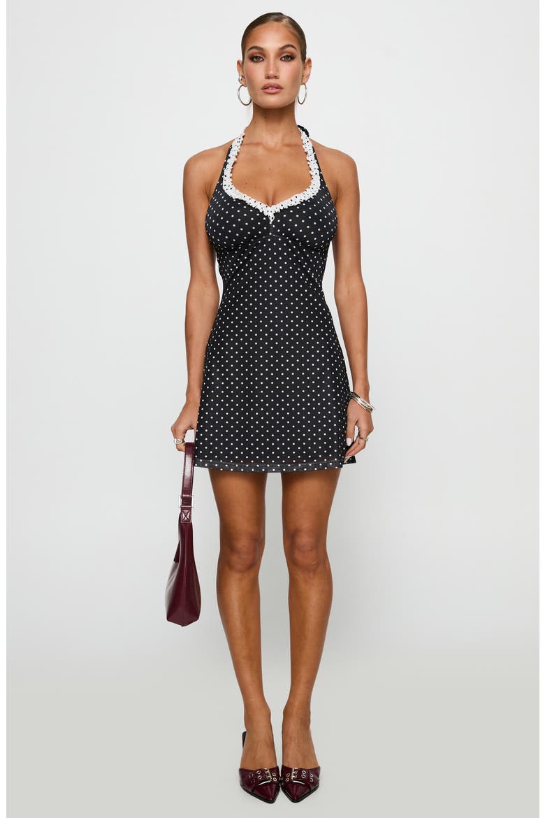 Black Beauty Halter Minidress, Alternate, color, BLACK / POLKA