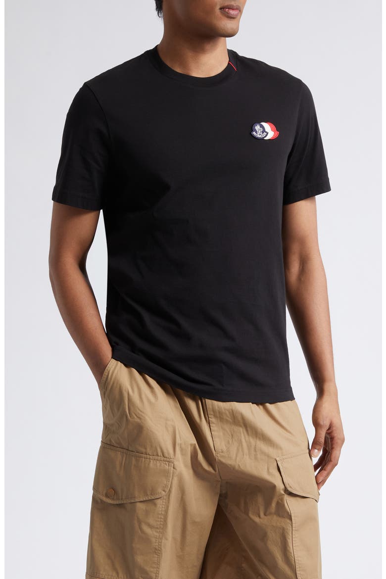 Tricolor Logo Patch Pima Cotton T-Shirt, Main, color, BLACK
