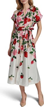 KARL LAGERFELD PARIS Placed Floral Stretch Cotton Midi Shirtdress