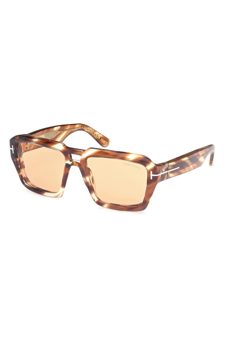 TOM FORD Icon 56mm Navigator Sunglasses, Alternate, color, Striped Brown Yellow/ Orange