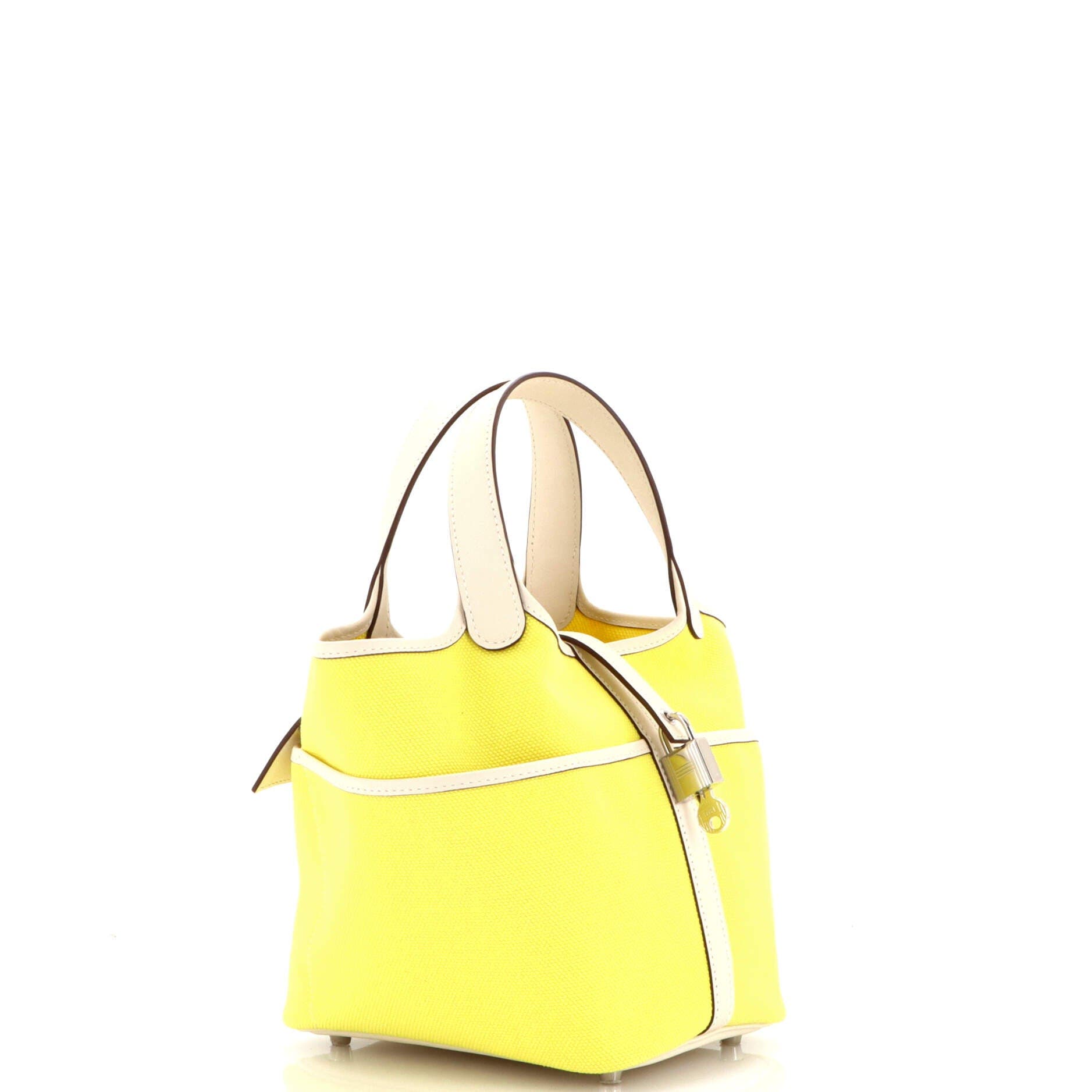 Pre-Owned Hermes Cargo Picotin Lock Bag Canvas and Swift PM, Alternate, color, Jaune Citron