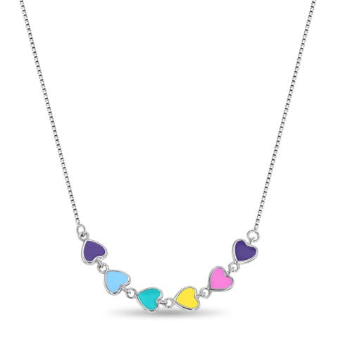 Rainbow Enamel Hearts Necklace