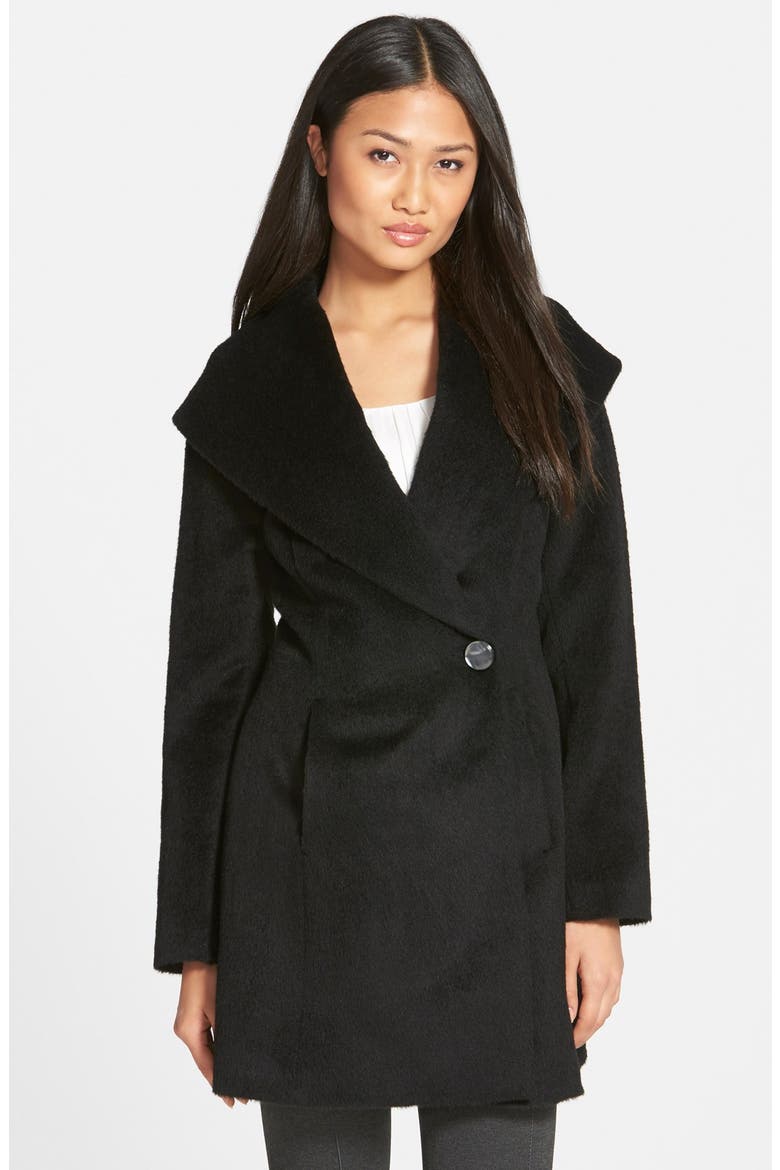 'Bonnie' Shawl Collar Skirted Coat, Main, color, BLACK