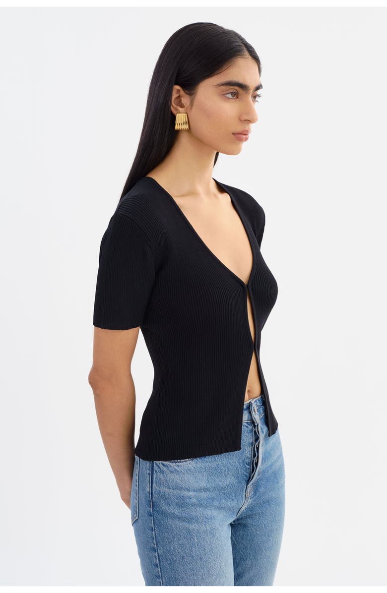 LAMARQUE AURELIE | Rib Knit Short Sleeve Top, Alternate, color, Black