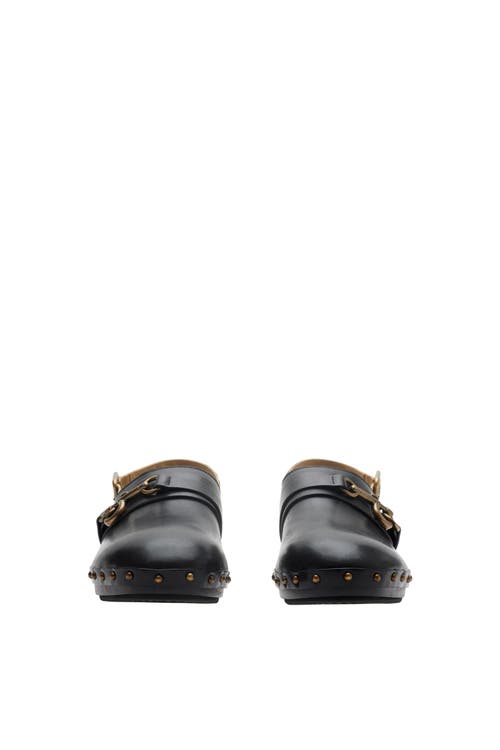 Burberry Leather Trunk Strap Clogs In Black