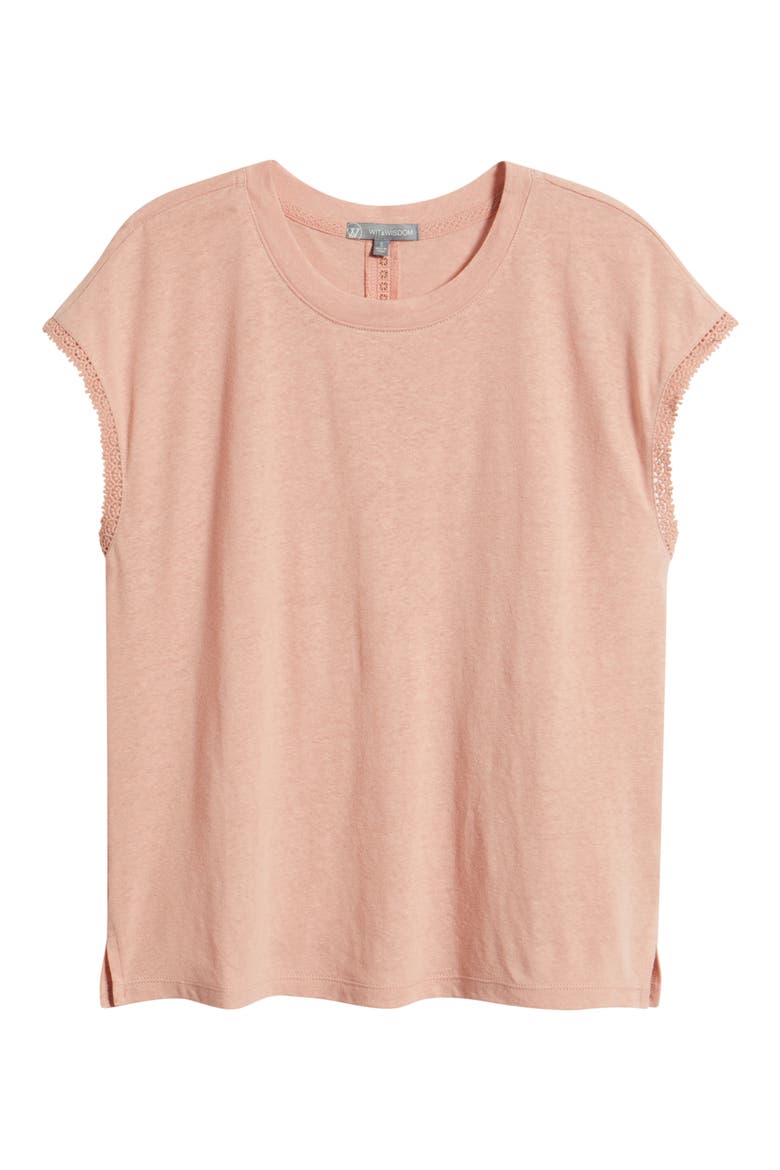 Crochet Cap Sleeve Tee, Alternate, color, DUSTY PINK