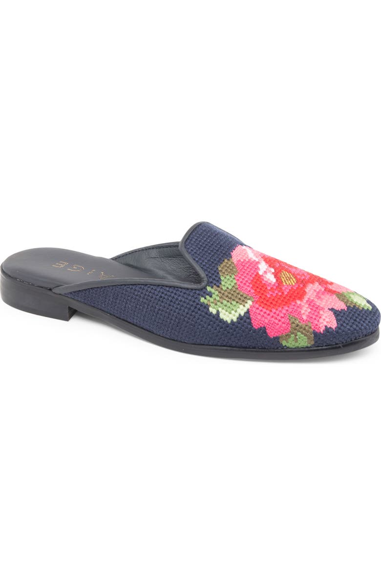 ByPaige Floral Needlepoint Mule, Main, color, Navy