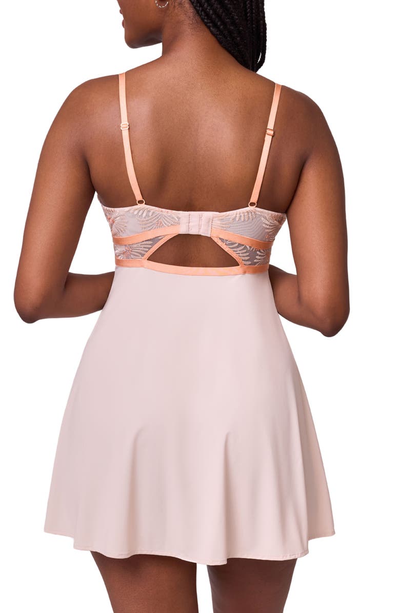 Montelle Intimates Tangerine Dream Embroidered Sheer Mesh & Microfiber Chemise & G-String Set, Alternate, color, 