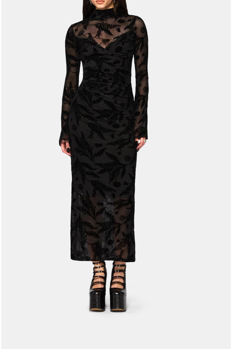Cimora Dandelion Flocked Maxi Dress, Main, color, Black