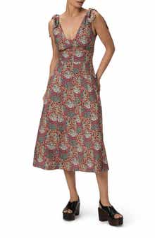 PAIGE Swindon Floral Tie Strap A-Line Midi Dress