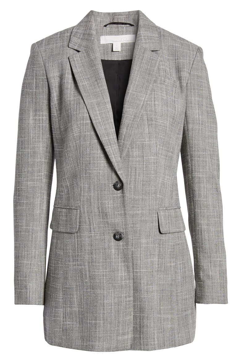 Long Herringbone Blazer, Alternate, color, BLACK- IVORY SLUB PATTERN