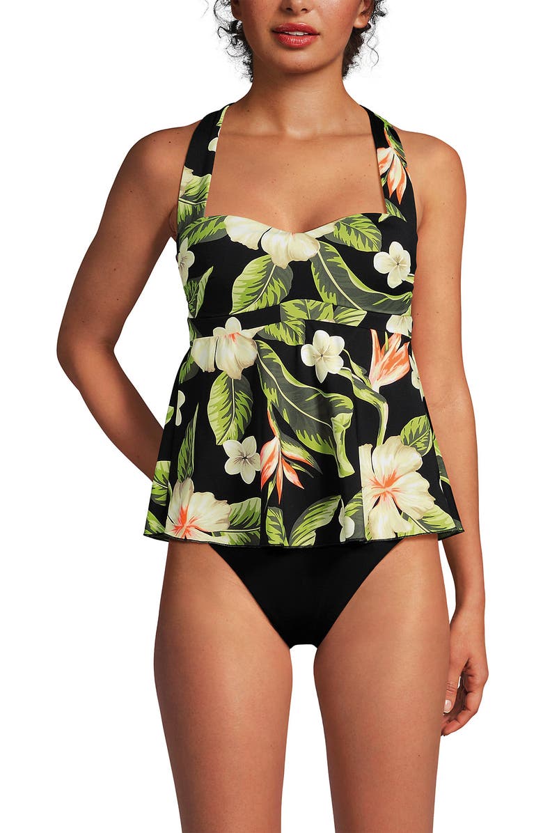 Lands' End Sweetheart Fauxkini One Piece, Alternate, color, Hibiscus Floral/Black