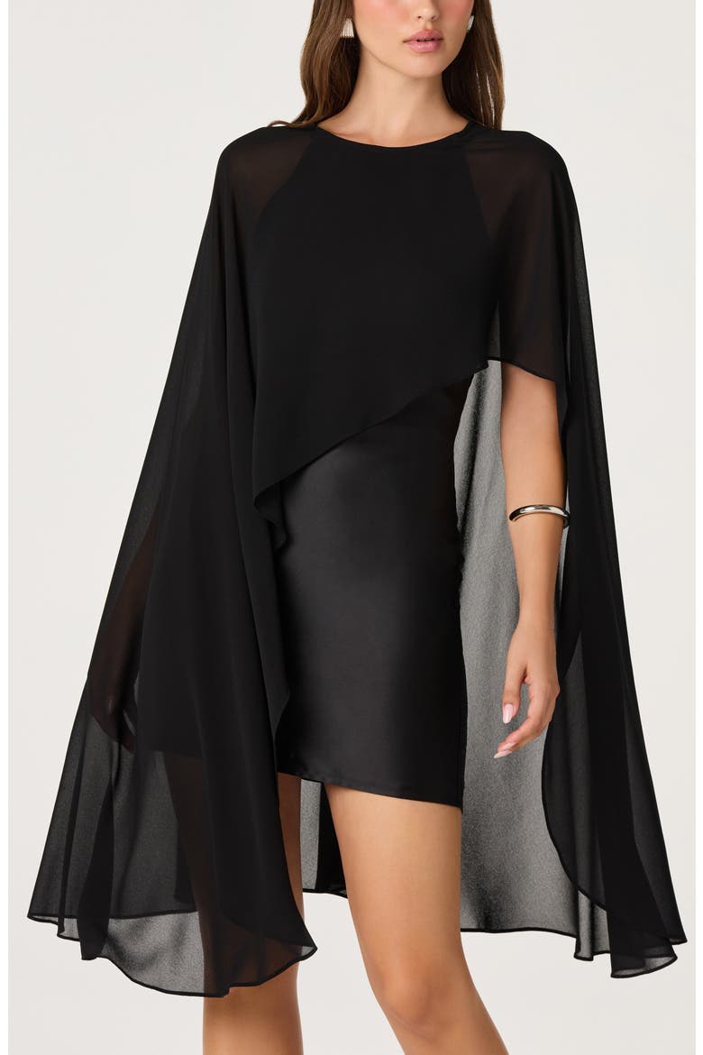 Ginevra Capelet Stretch Satin Minidress, Alternate, color, BLACK