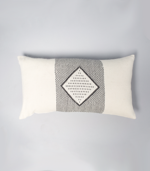 Voz Diamante Lumbar Pillow with Border in Black in Black/ivory  product