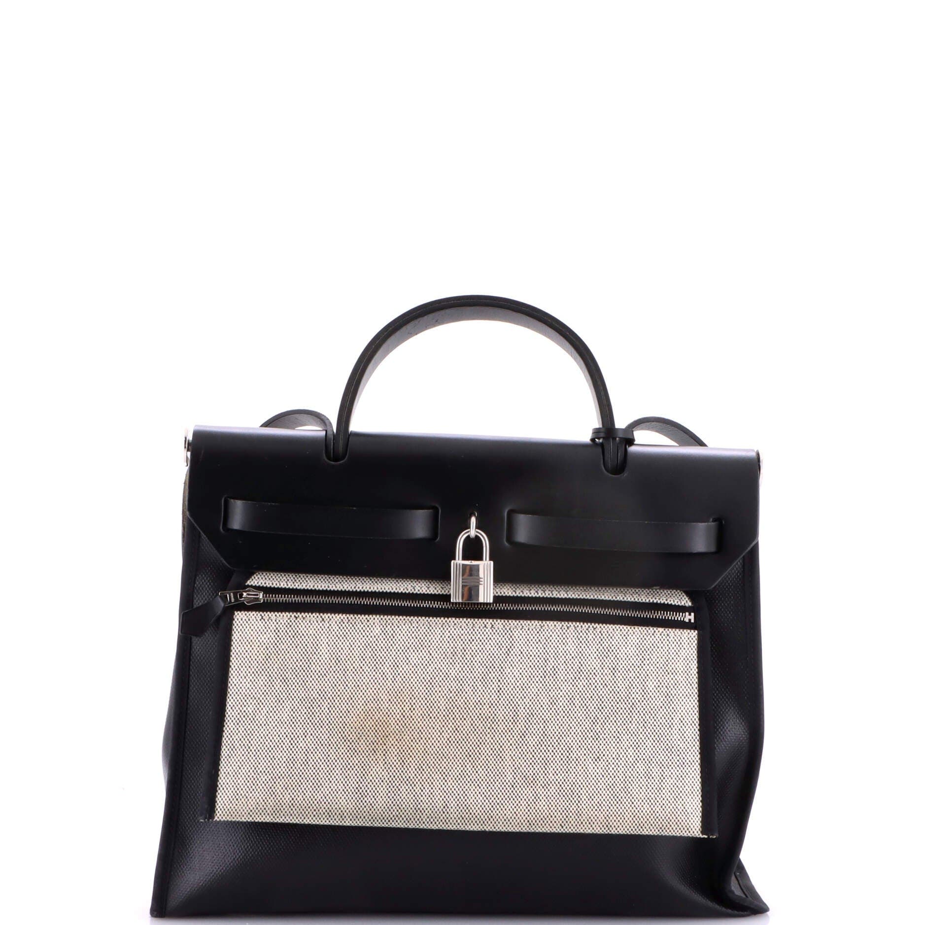 Pre-Owned Hermes Herbag Zip Berline Vache Canvas and Leather 31, Alternate, color, Noir