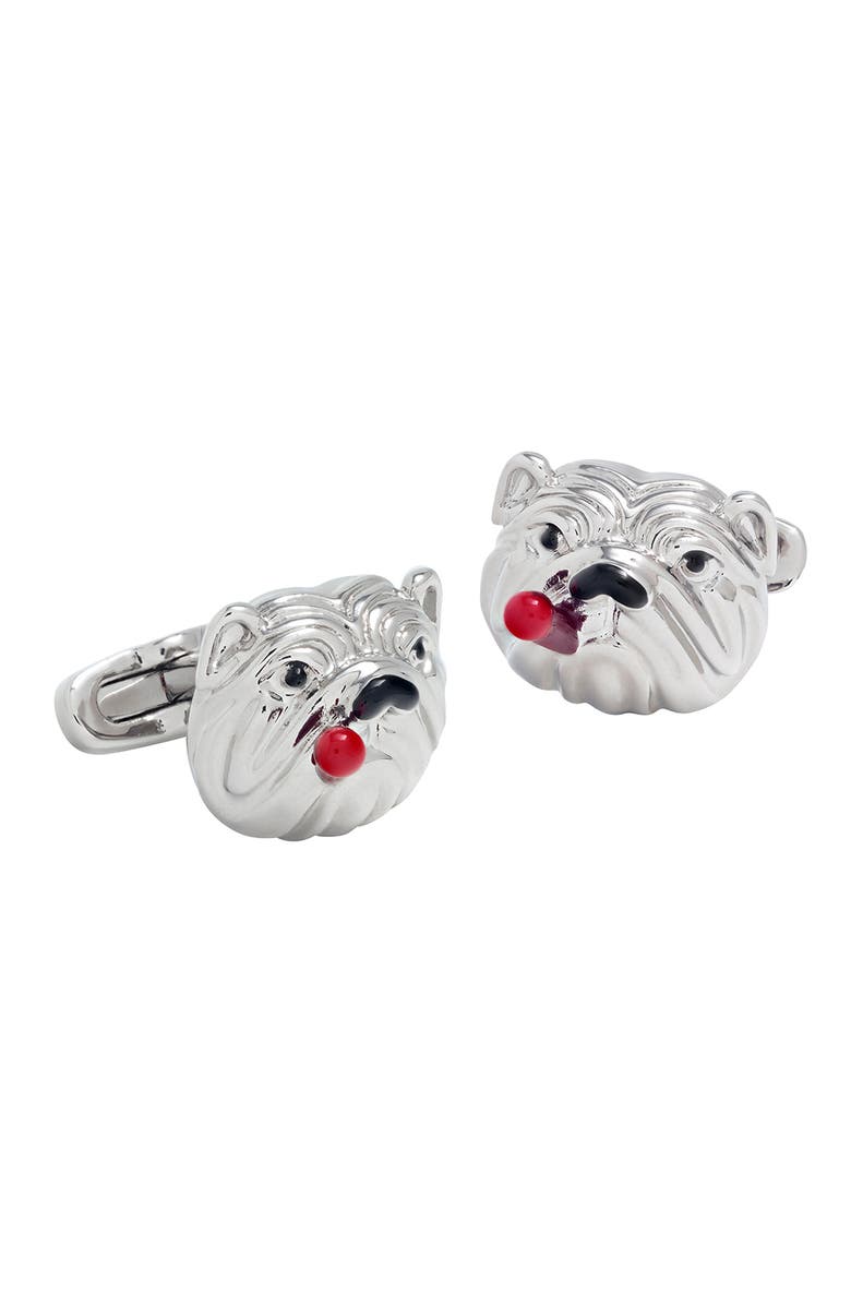 Link Up Bulldog with Cigar Cufflinks, Main, color, Silver