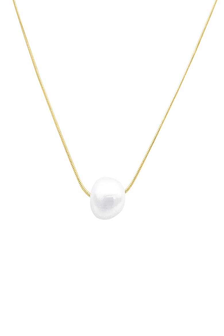White Rhodium Plated 10mm Freshwater Pearl Pendant Necklace, Main, color, WHITE/ GOLD