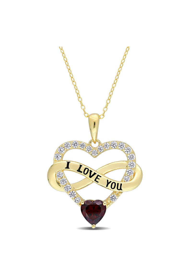 Color Zirconia Infinity Heart Necklace Yellow-Plated, Main, color, Red CZ