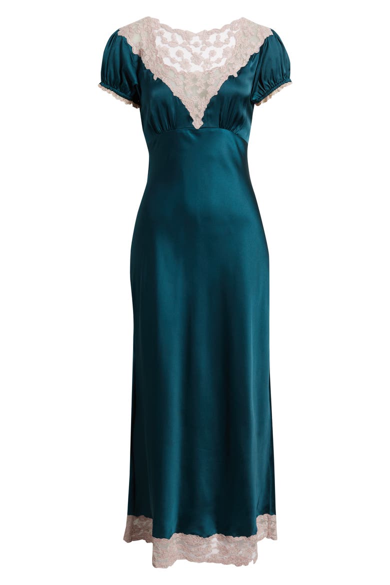 Taylis Lace Satin Maxi Dress, Alternate, color, EMERALD GREEN