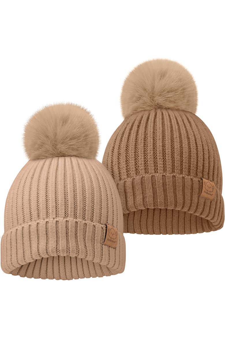 2-Pack Pom Knitted Beanie, Main, color, Dune
