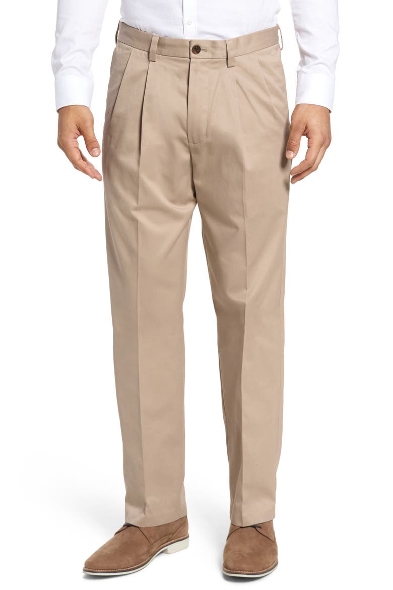 'Classic' Smartcare™ Relaxed Fit Double Pleated Cotton Pants, Main, color, TAN
