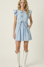 Modenaire Sleeveless Ruffle Denim Mini Dress