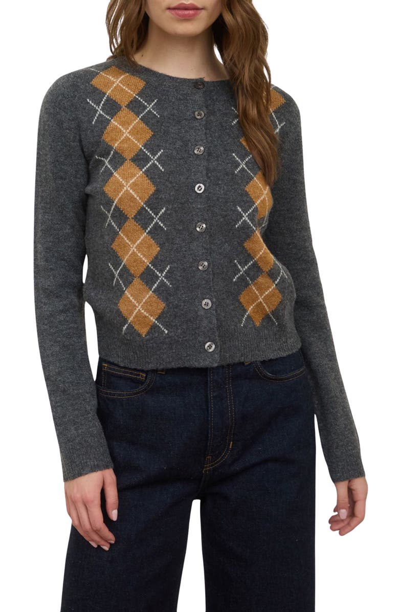 Blu Pepper Argyle Cardigan, Main, color, Charcoal