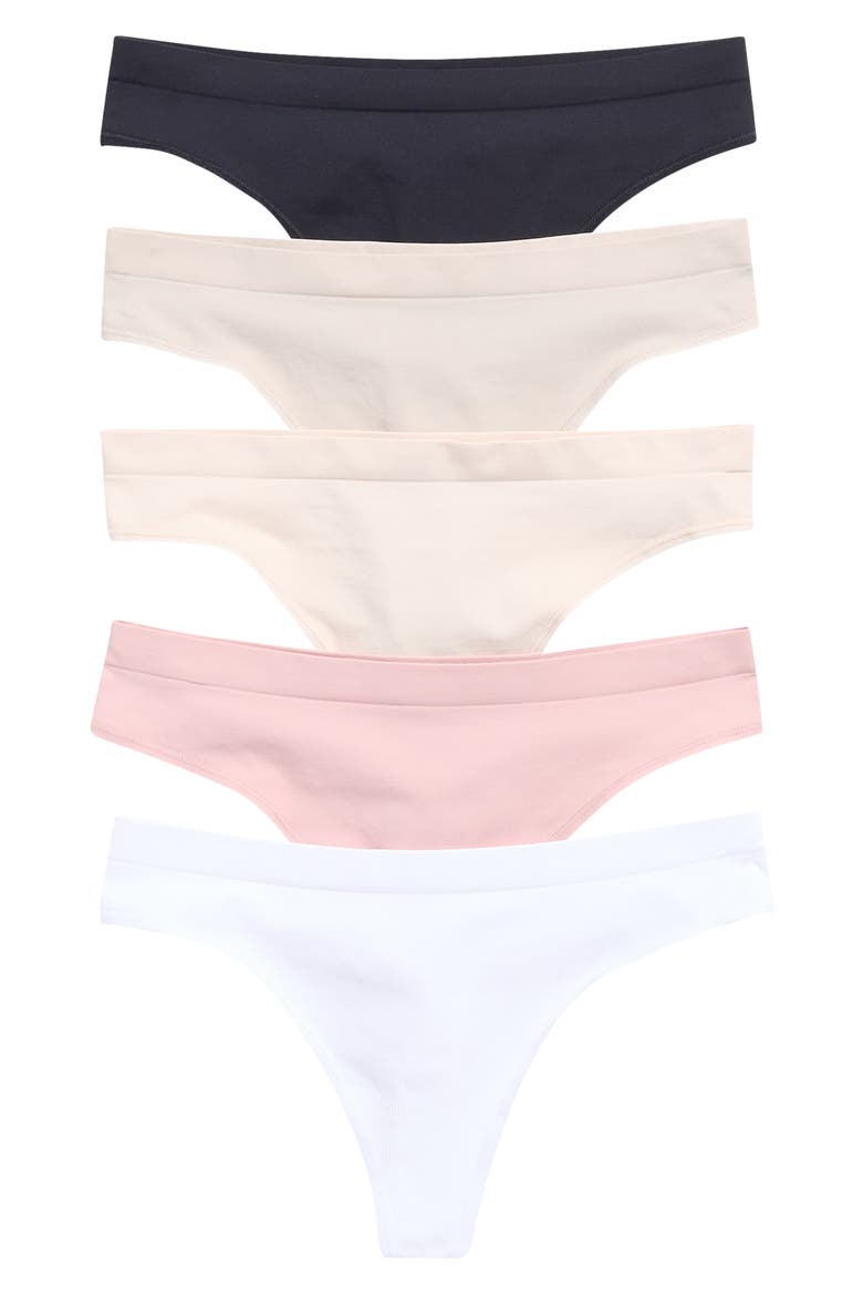 Soft Smoothing Seamless 5-Pack Assorted Thongs, Main, color, CRYSTAL GRAY/ SHADOW ROCK