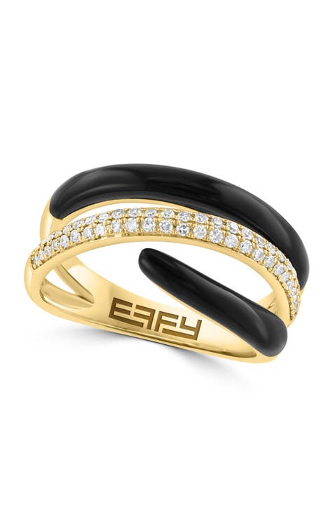 14K Yellow Gold Onyx & Pavé Diamond Wrap Ring
