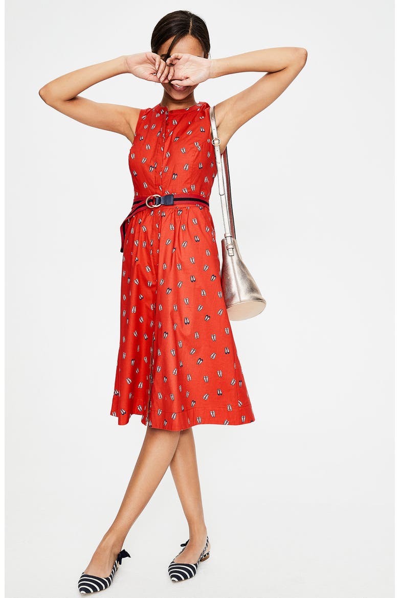 Collarless Stretch Cotton Printed Shirtdress, Alternate, color, ROSEHIP BALLET SLIPPERS