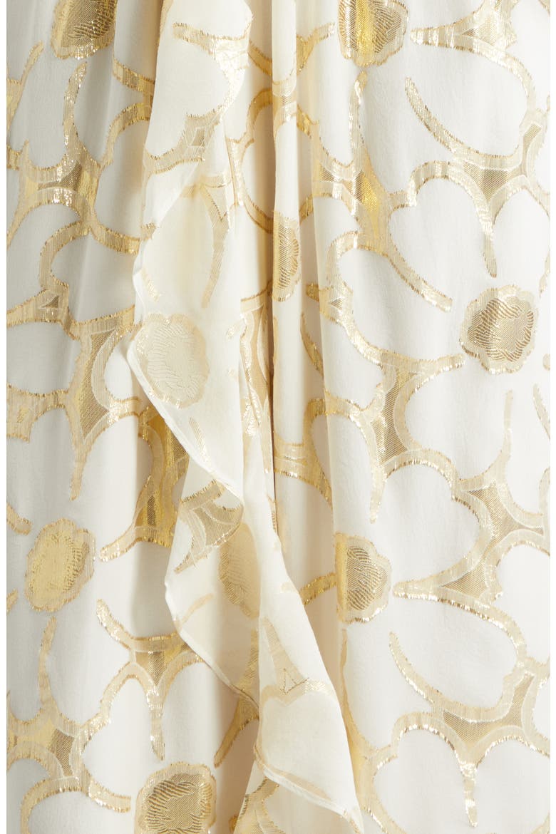 Stephanie Metallic Daisy Print Halter Gown, Alternate, color, IVORY JACQUARD
