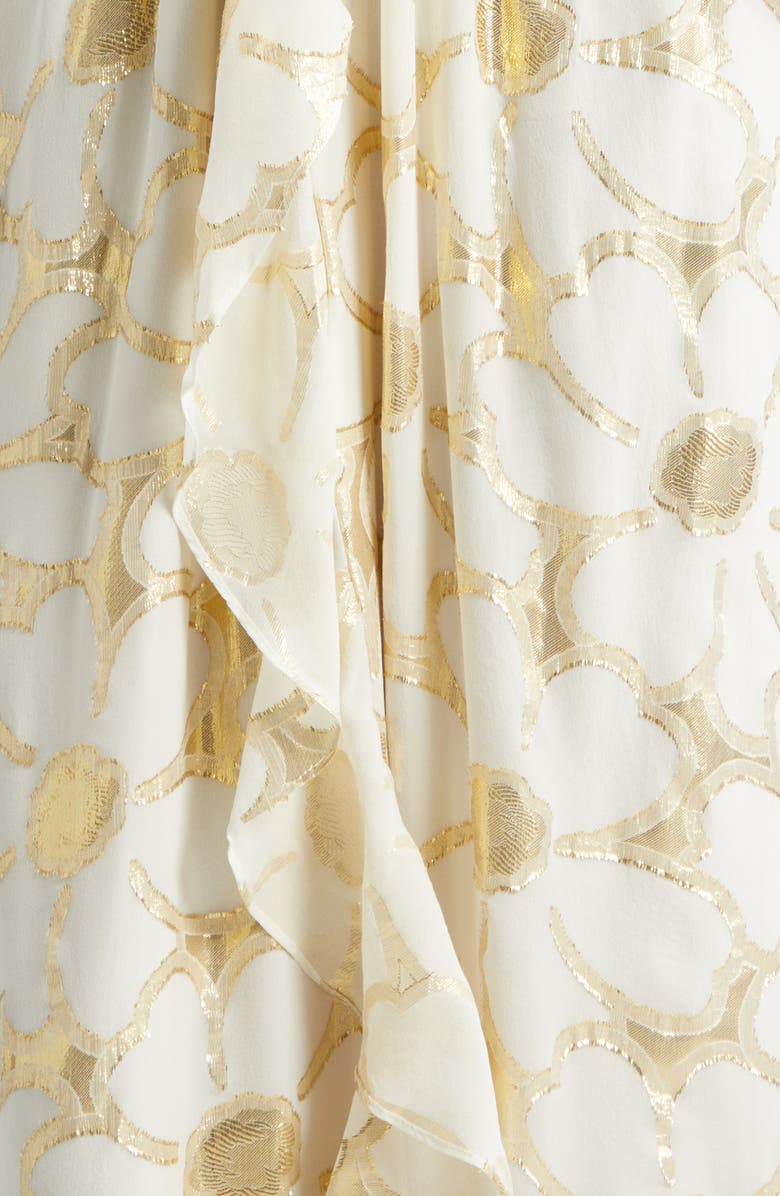 Ramy Brook Stephanie Metallic Daisy Print Halter Gown, Alternate, color, Ivory Jacquard