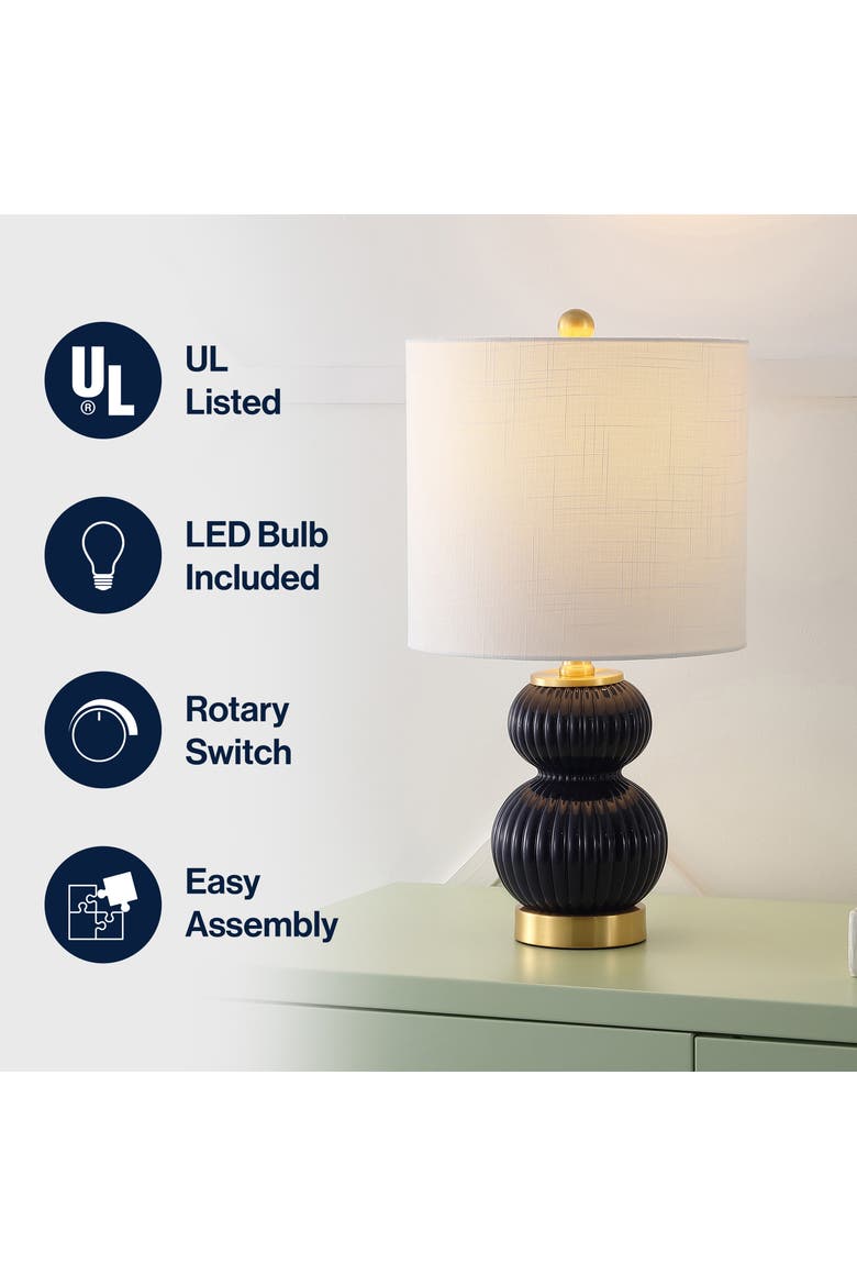 Daphne Ribbed Metal/Glass LED Table Lamp, Alternate, color, Navy