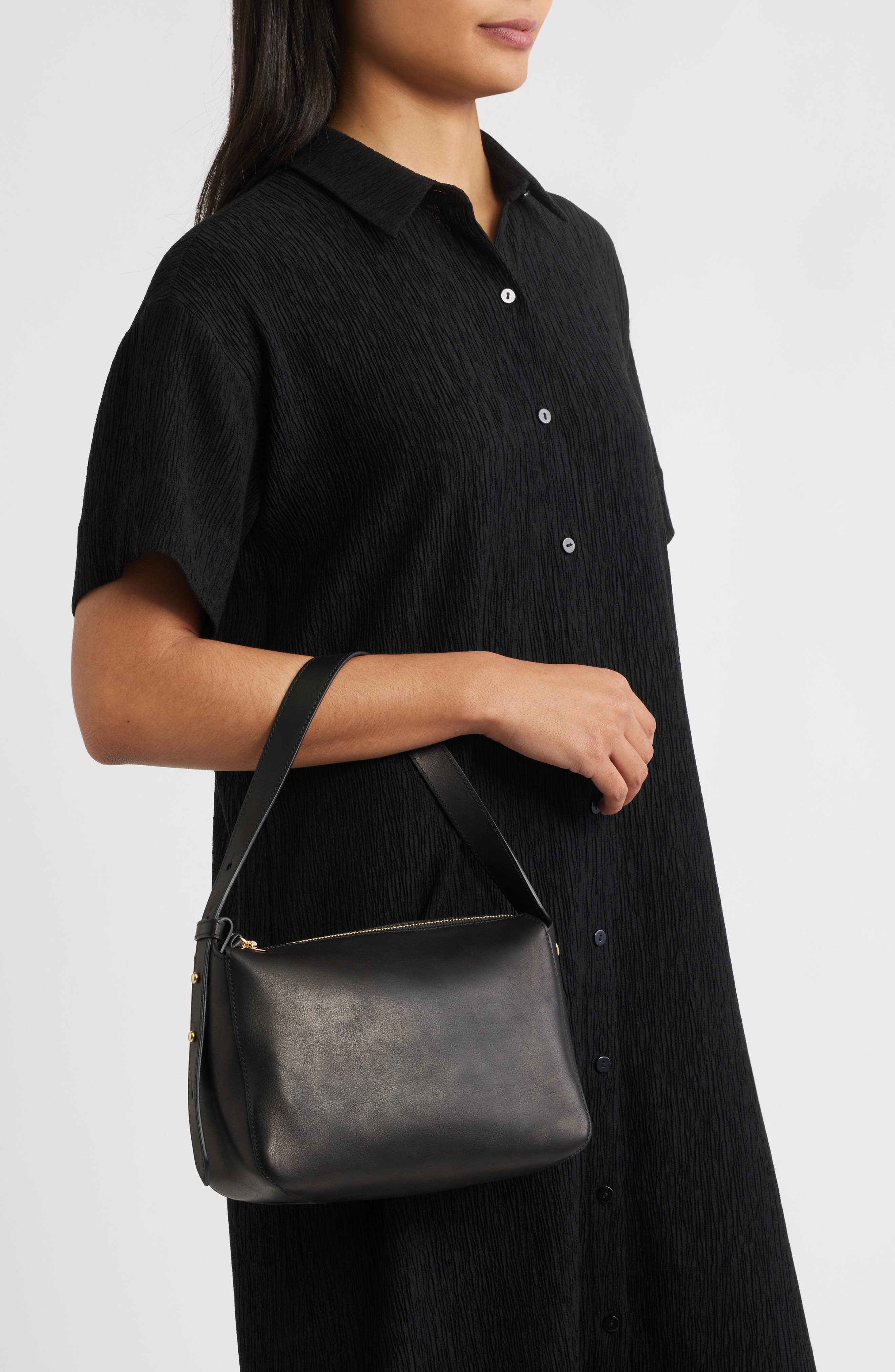 Clare V. Fleurine Leather Shoulder Bag, Alternate, color, Black