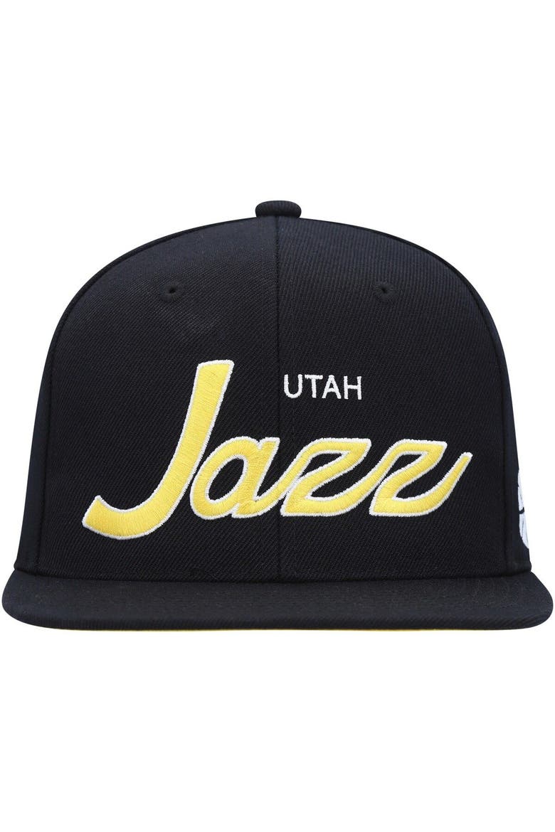 Men's Mitchell & Ness Black Utah Jazz Hardwood Classics Script 2.0 Snapback Hat, Alternate, color, Black