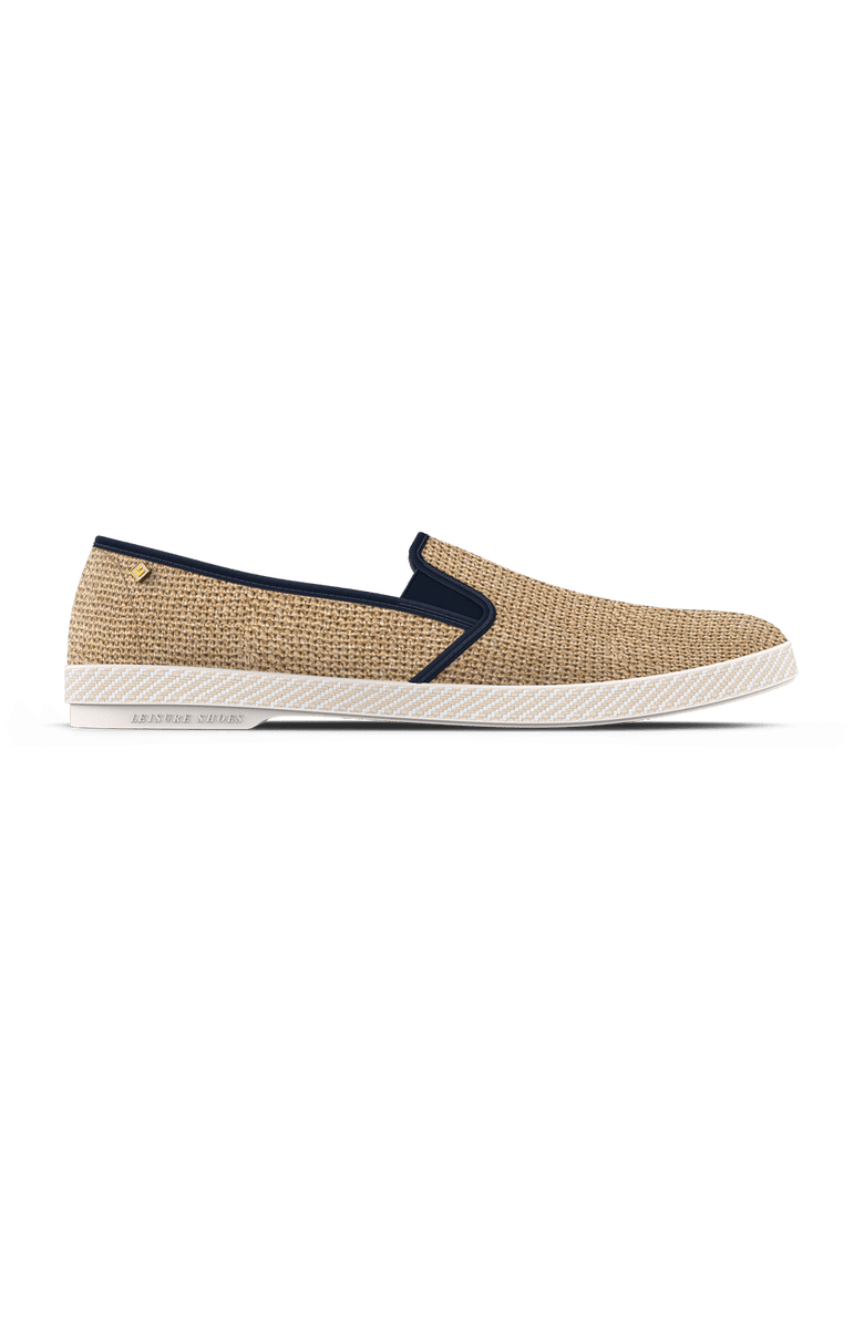 Rivieras Raffia Slip-On Loafer, Main, color, Natural And Navy