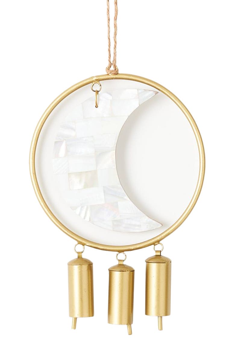Chayana Large Moon Mother of Pearl Wind Chime - Fair Trade Decor, Main, color, White/Gold