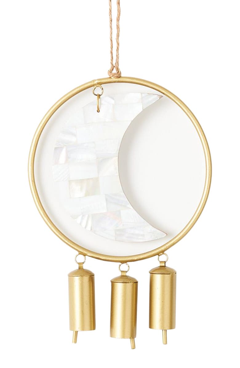 Matr Boomie Chayana Large Moon Mother of Pearl Wind Chime - Fair Trade Decor, Main, color, White/Gold