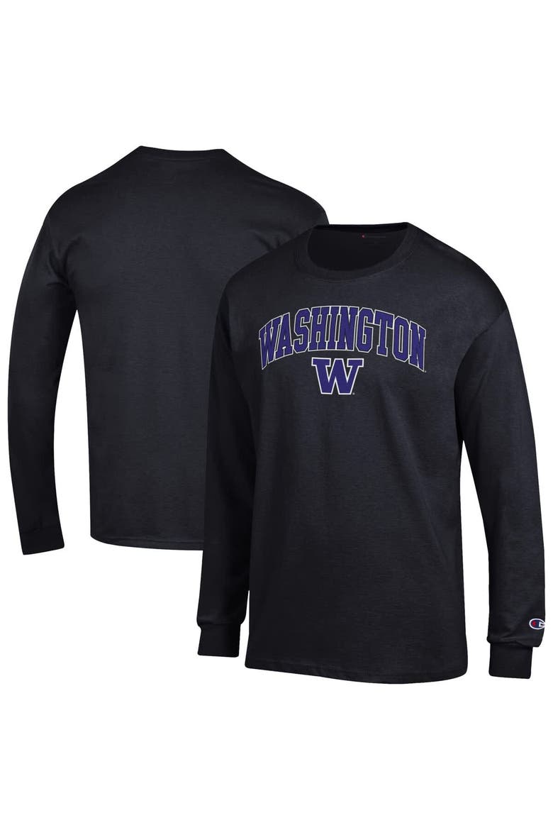 Men's Champion  Black Washington Huskies Arch Over Logo Long Sleeve T-Shirt, Main, color, Black