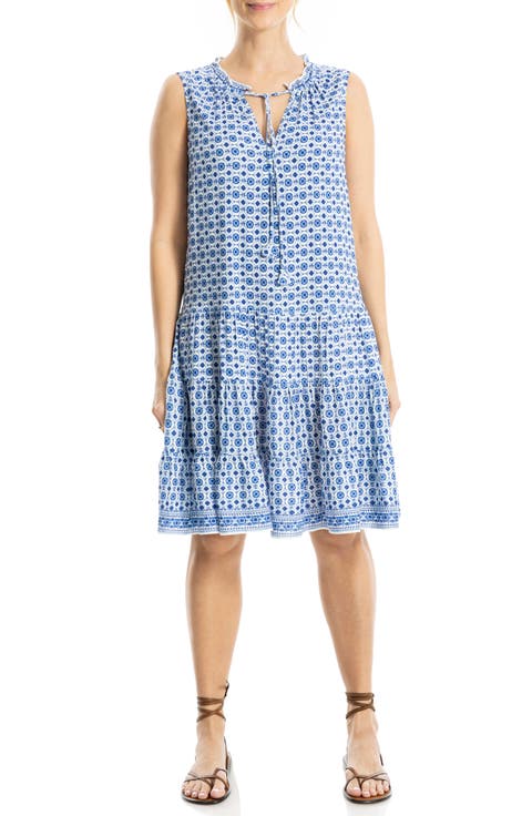 Floral Split Neck Tiered Dress