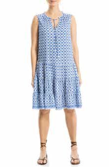 Floral Split Neck Tiered Dress