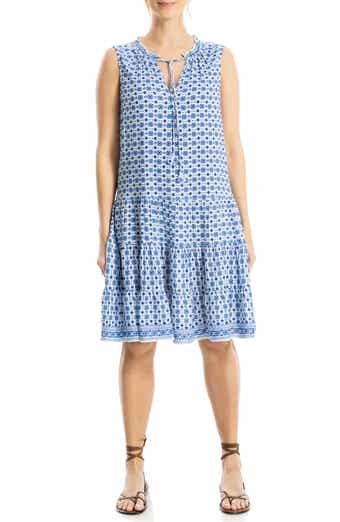 Floral Split Neck Tiered Dress