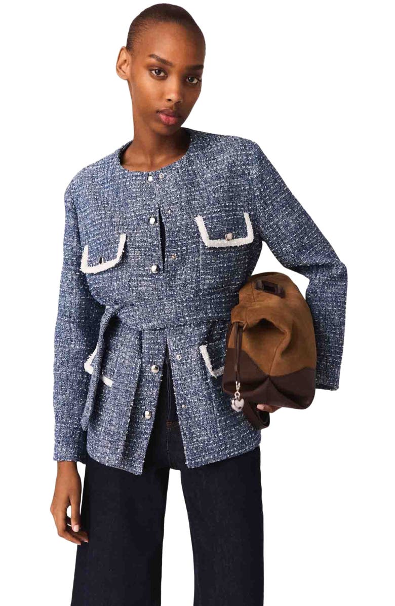 maje 4-pocket tweed jacket, Main, color, Blue