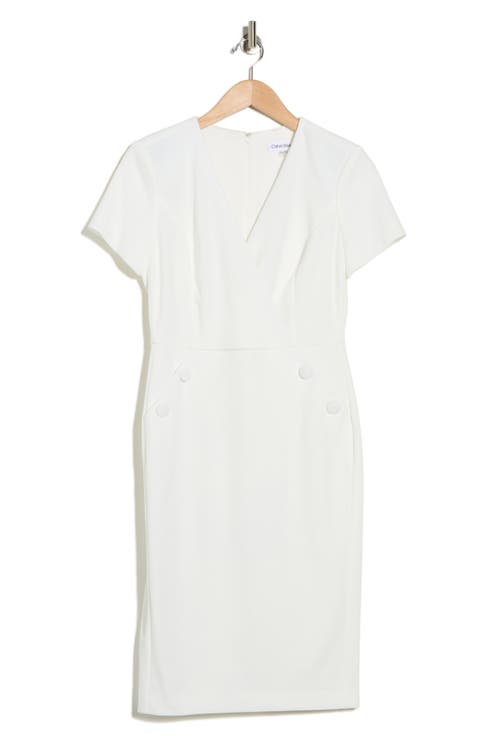 V-Neck Button Sheath Dress